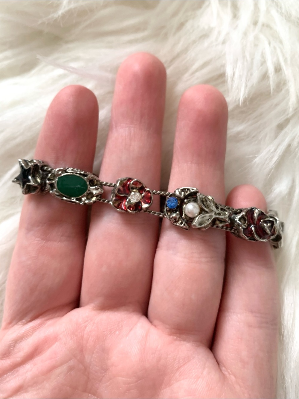 Vintage Slide Charm Silvertone Bracelet